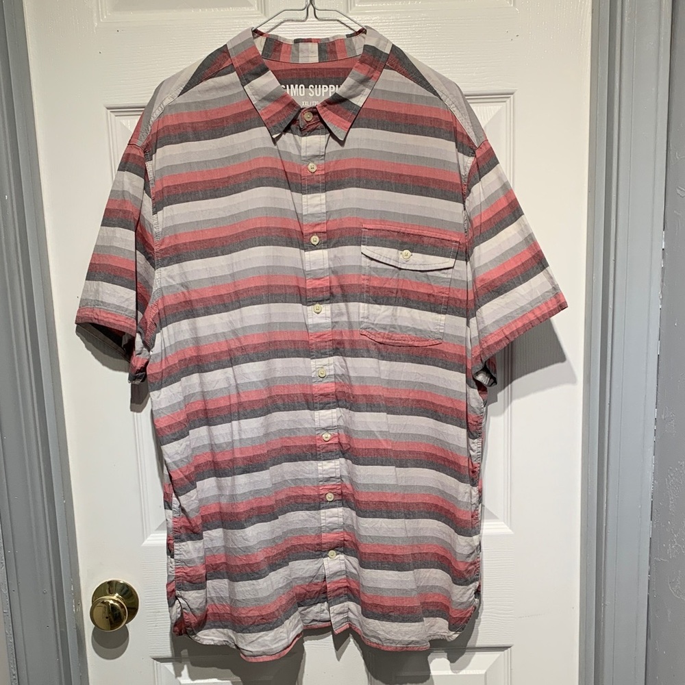 Mossimo Supply Co. Red and Gray Striped Button-Down Shirt men’s XXL